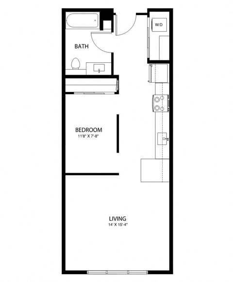 Floor plan for 1 bed, 1 bath, 622 sqft